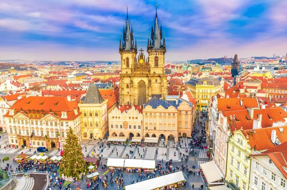 The Old Town Square in Prague during the Christmas market.